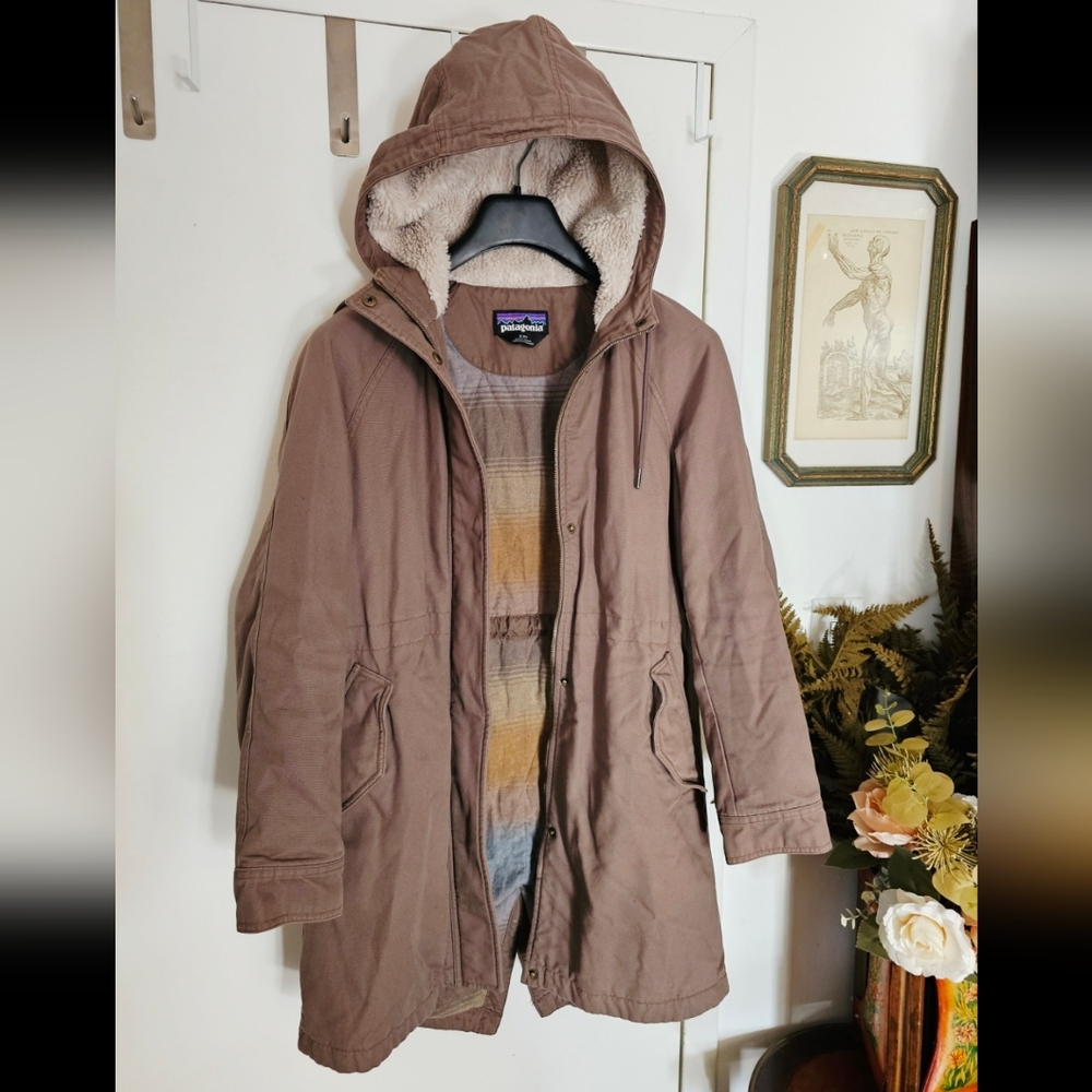 Patagonia Prairie Dawn Tan Taupe Hooded Insulated Parka Winter Jacket